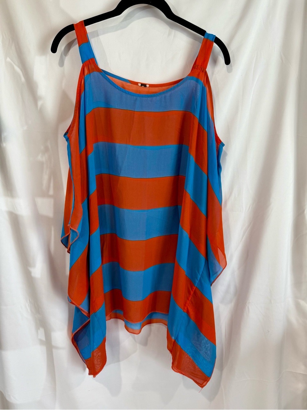 Women’s Cold Shoulder Striped Sheer Drape Style Tunic in Blue & Orange